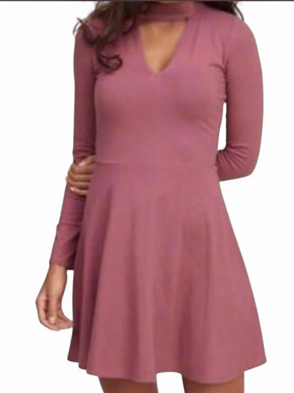 Hollister Long Sleeve Keyhole Skater Dress in Mauve